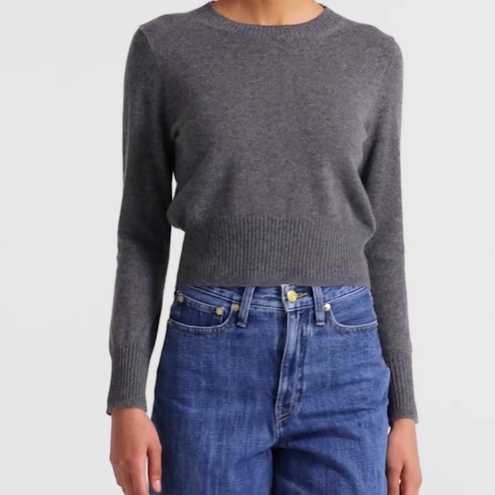 J.Crew, Cashmere Cropped Crewneck Sweater, Charcoal Gray, Size S